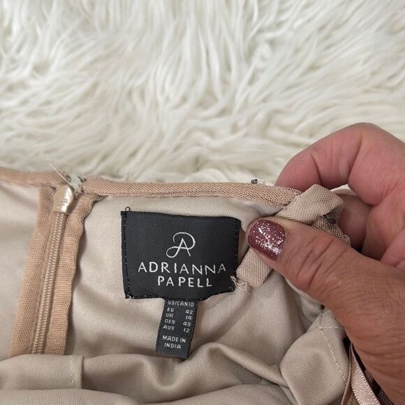 Adrianna Papell Elegant Beige Sequin Dress Size 8 - Picture 6 of 12